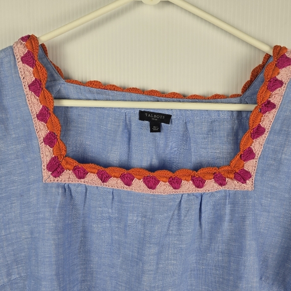 NWOT Talbots Linen Cotton Blend Crochet Trim Blue Chambray Like Size XLPetite - Picture 6 of 11